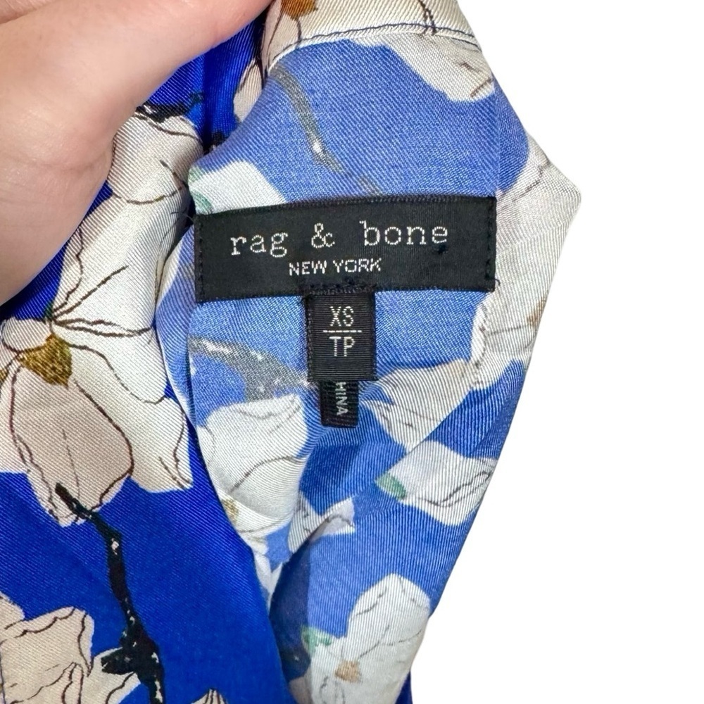 Rag & Bone Reed Silk Blend Mini Shirt Dress in Blue Floral - Picture 10 of 13